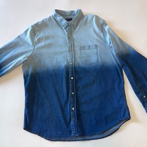 Crown & Ivy Blue Gradient Casual Button Down Mens: XL